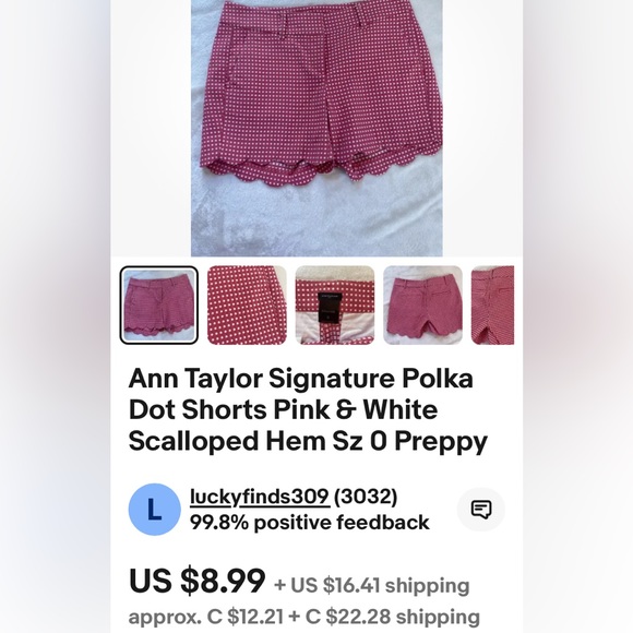 Ann Taylor Signature scallop edges white polka dots woman’s shorts Size 8 - Picture 11 of 16